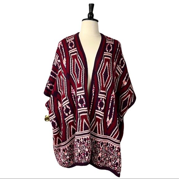 Mossimo Women's Burgundy Pink Geo Open Front Dolman Sleeve Sweater Size L/XL - Picture 1 of 10